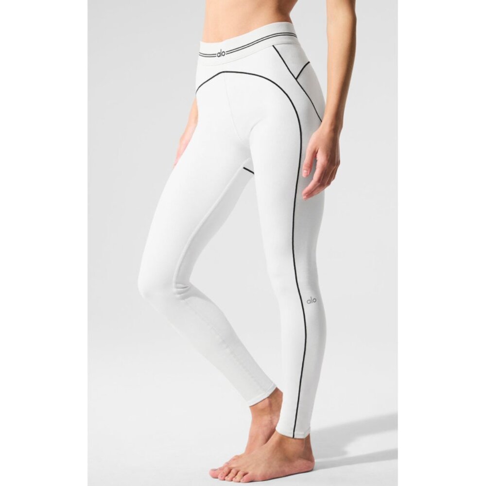 Alo Airbrush High-Waist Heart Throb Leggings White Black Hi-Rise Waisted Tights